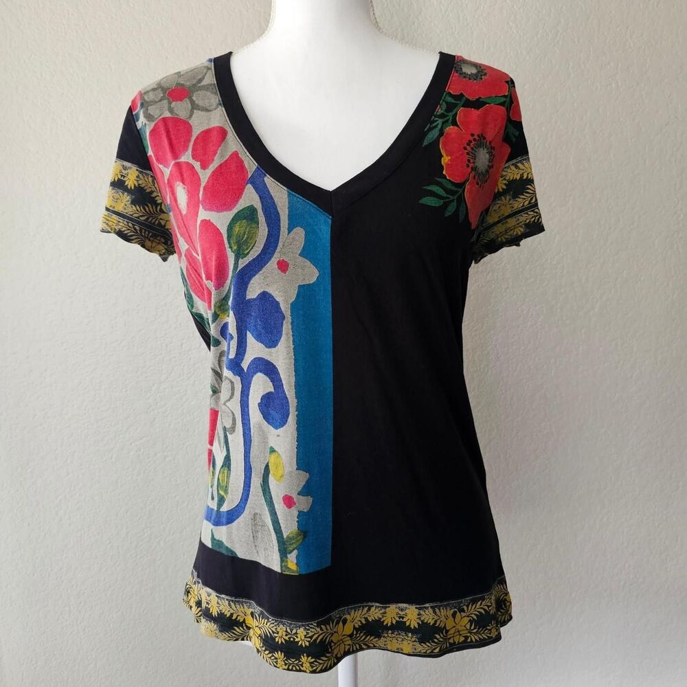 Desigual Grunge Black Floral Print Top